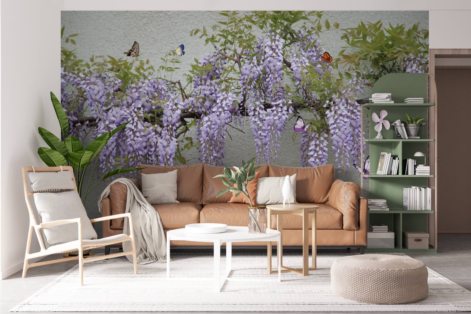 Papier peint les papillons volent autour des fleurs de lilas