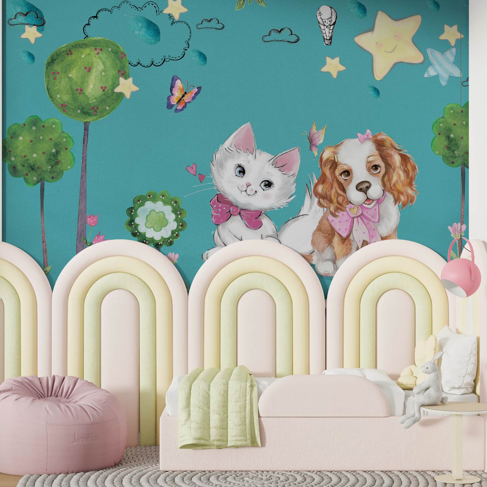 Papier peint chat et chien parmi les arbres
