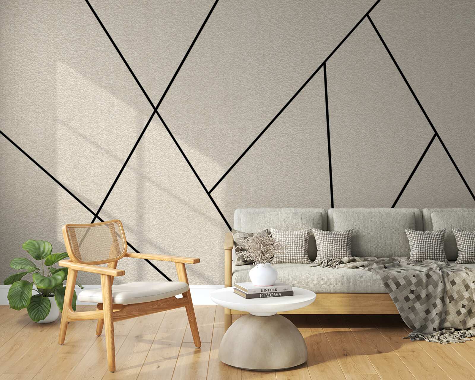 Papier peint mur clair avec des lignes noires lisses