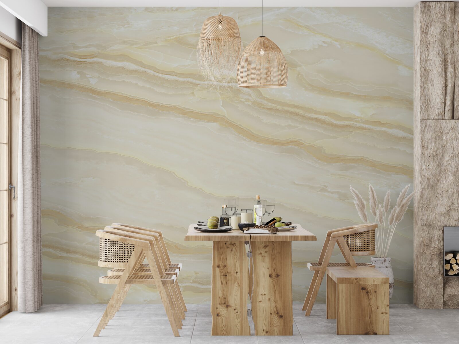 Papier peint carreaux de porcelaine beige
