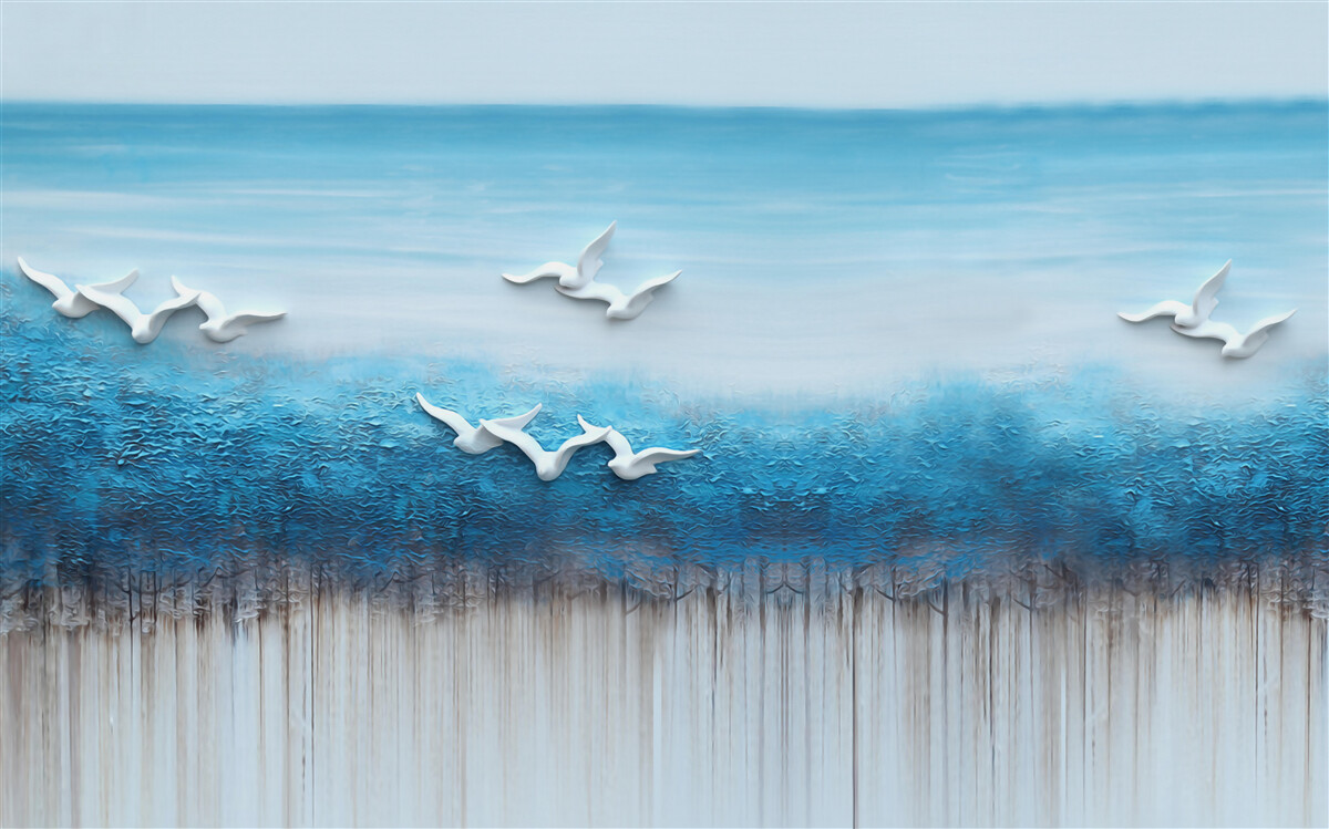 Papier peint des oiseaux blancs planent au-dessus de la mer