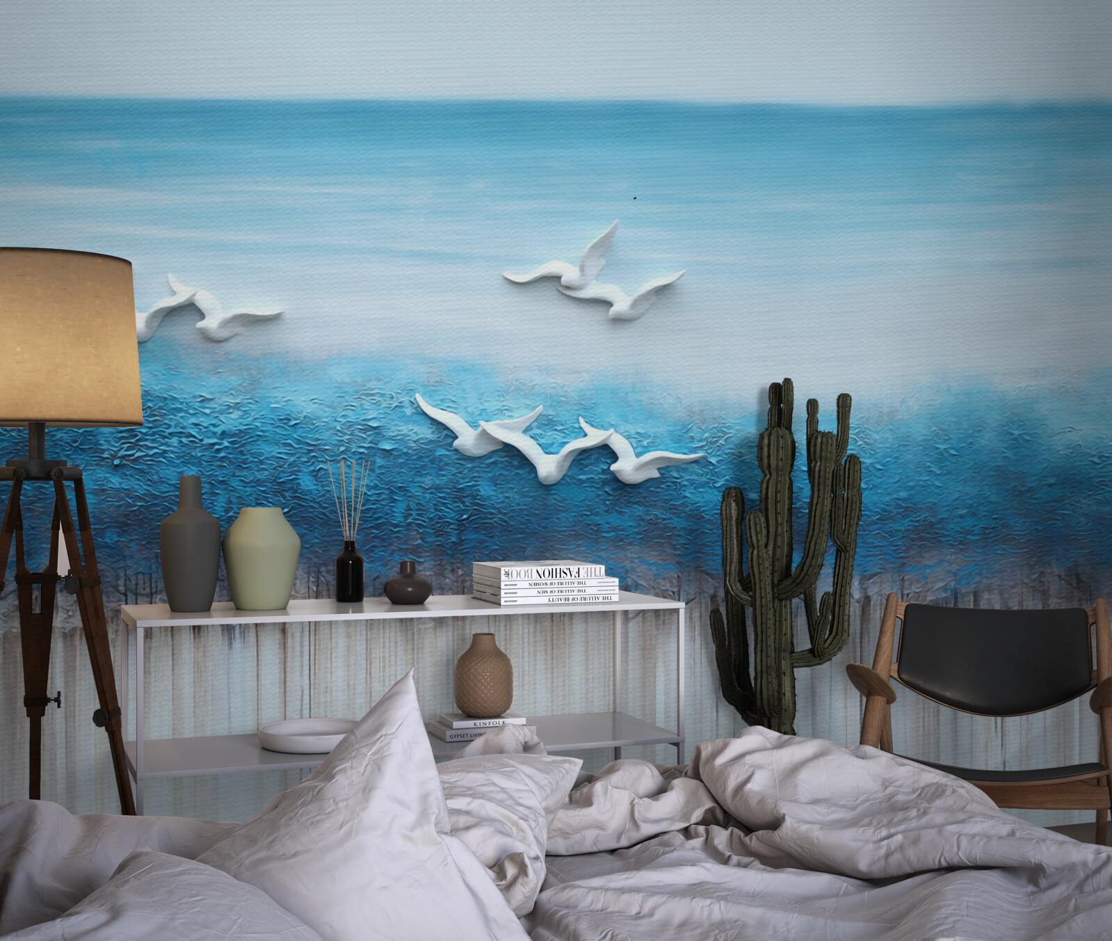 Papier peint des oiseaux blancs planent au-dessus de la mer