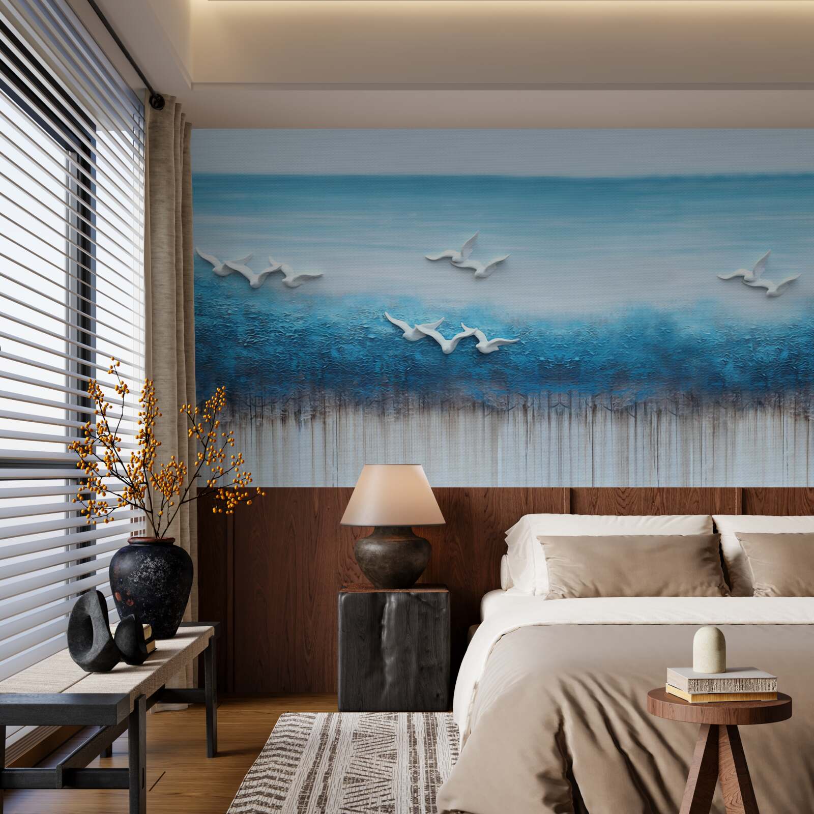 Papier peint des oiseaux blancs planent au-dessus de la mer
