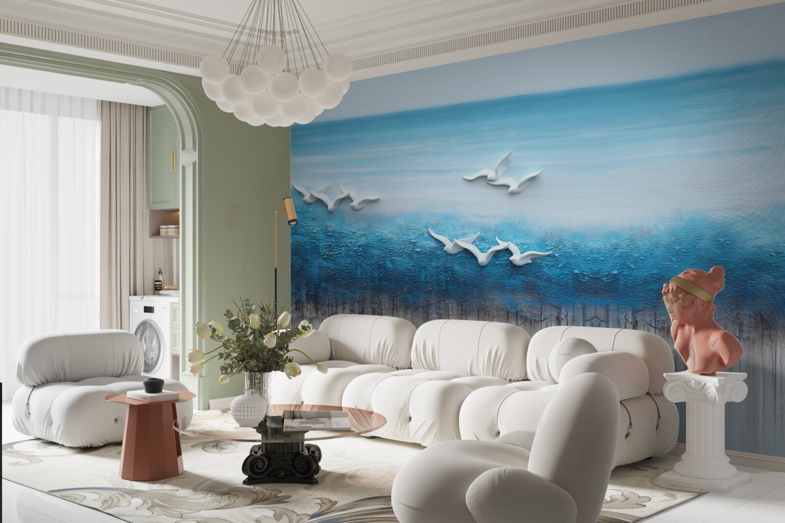 Papier peint des oiseaux blancs planent au-dessus de la mer