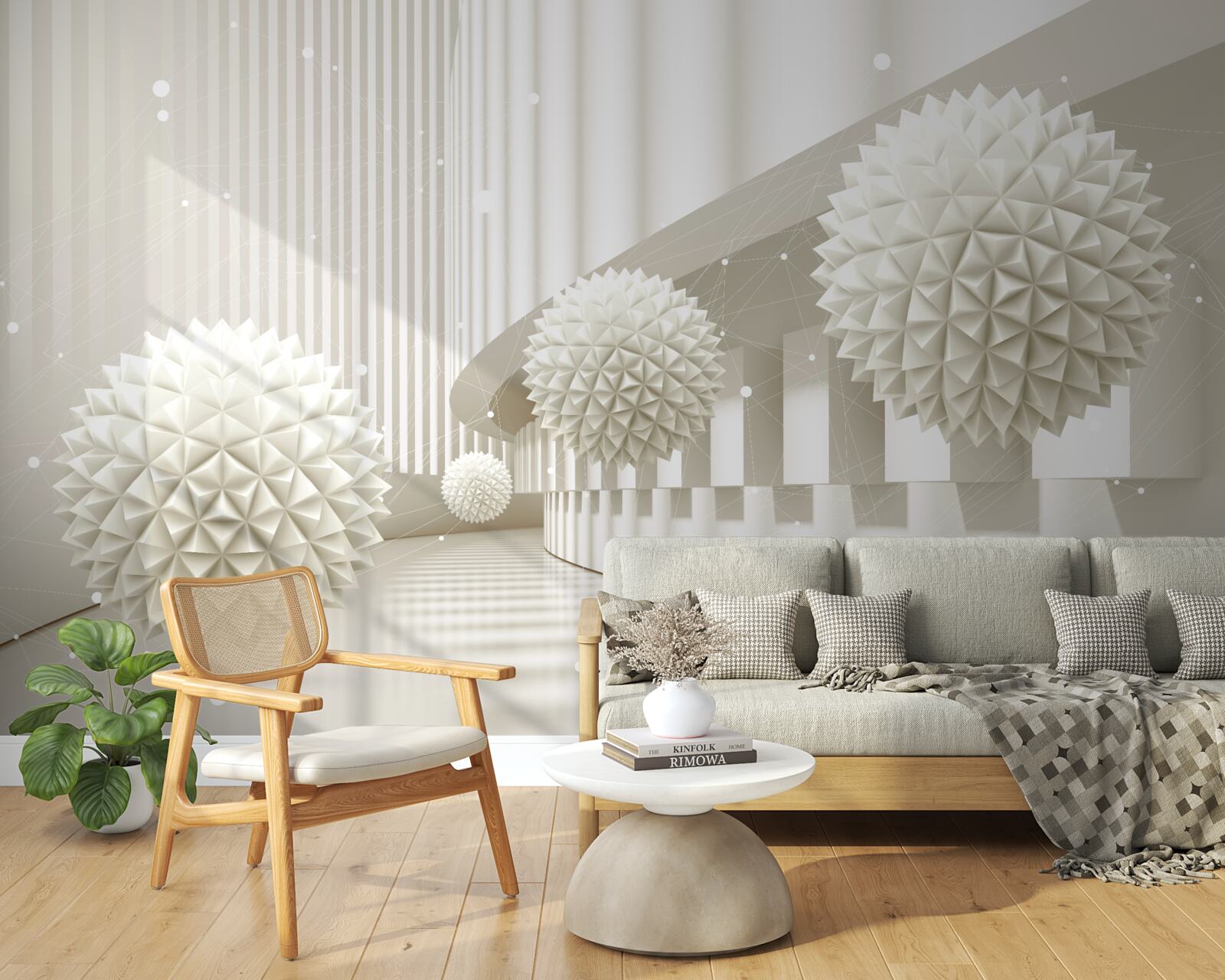 Papier peint ballons blancs avec un motif tridimensionnel