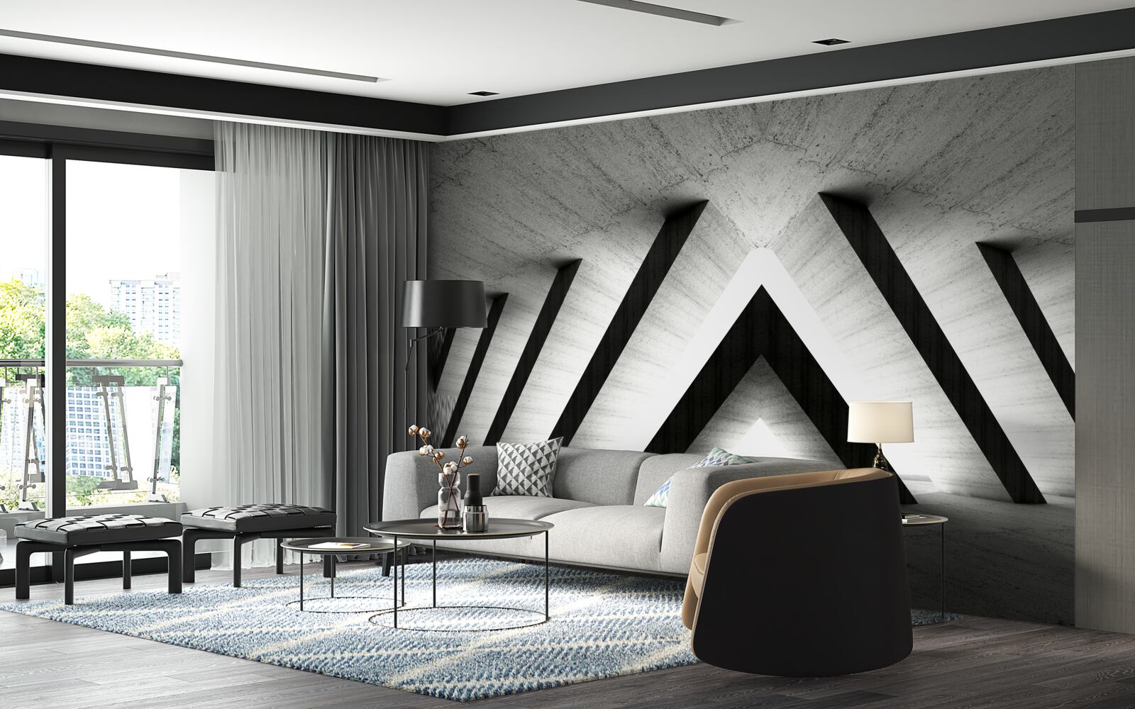 Papier peint couloir en nuances de gris abstraites