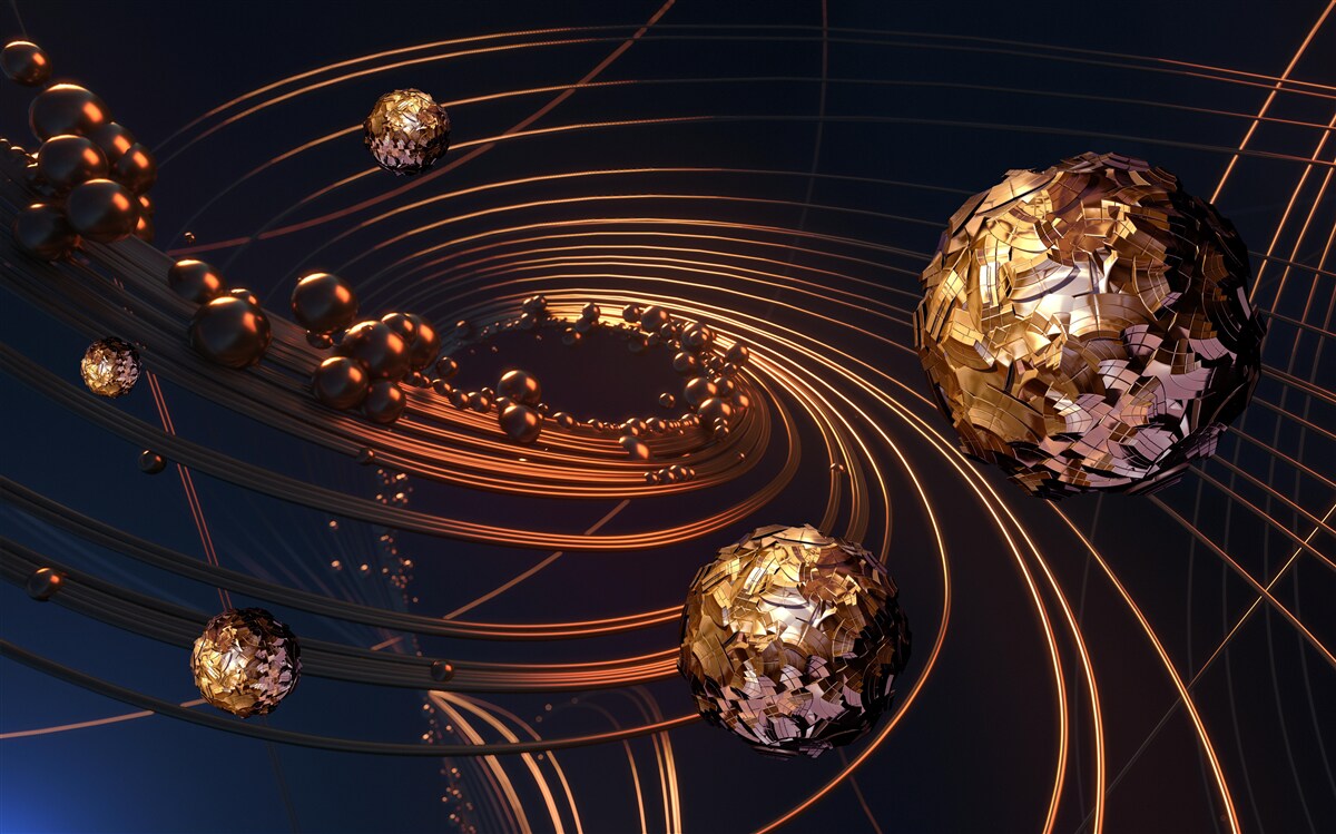 Papier peint boules lumineuses dorées