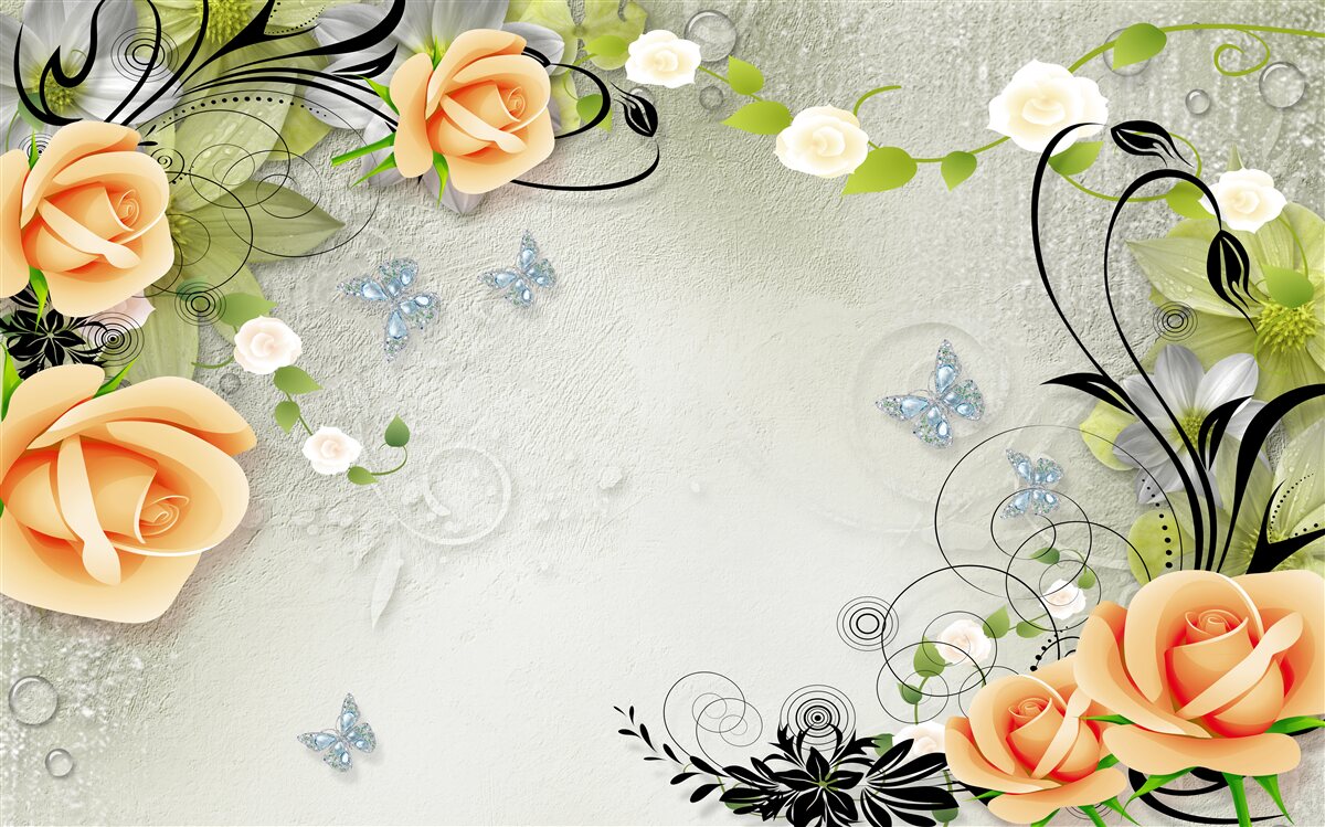 Papier peint fond gris avec des roses orange