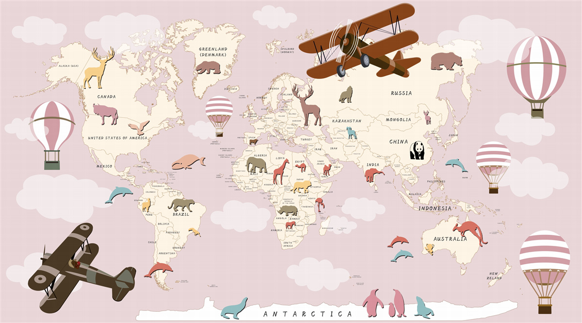Papier peint carte du monde avec divers détails