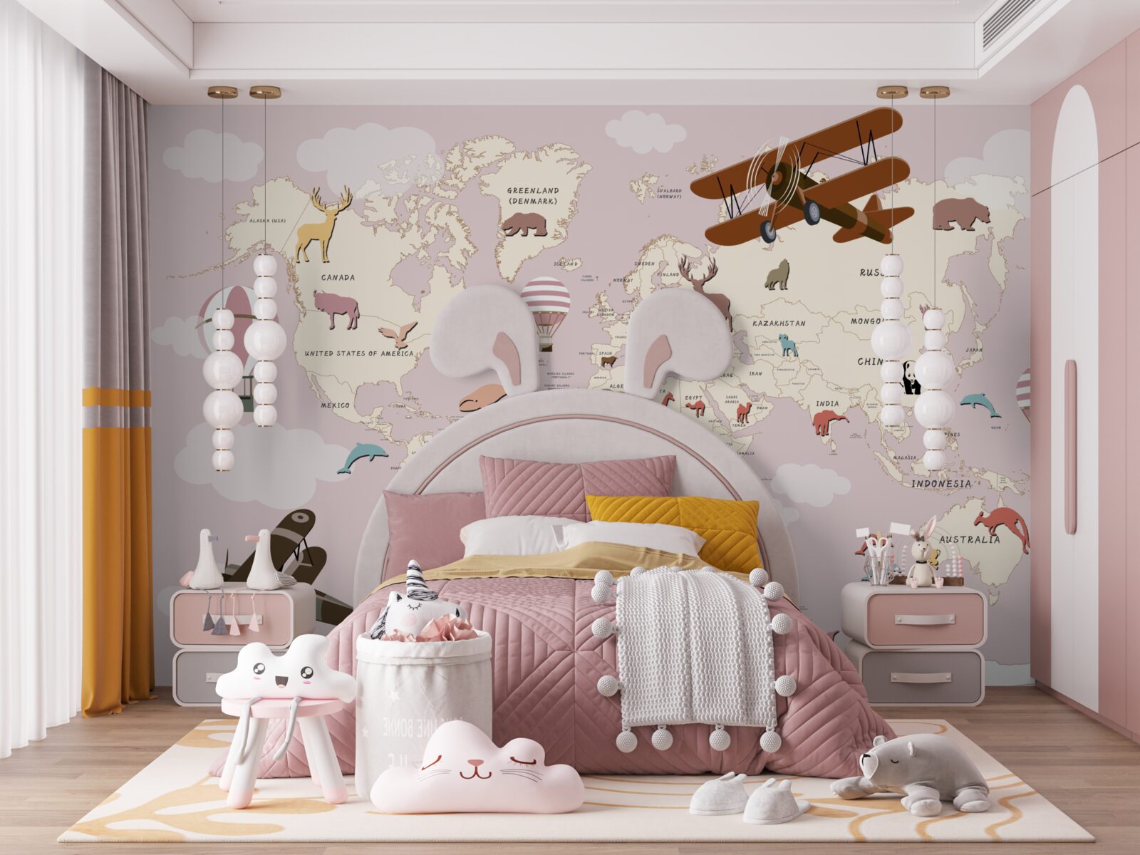 Papier peint carte du monde avec divers détails