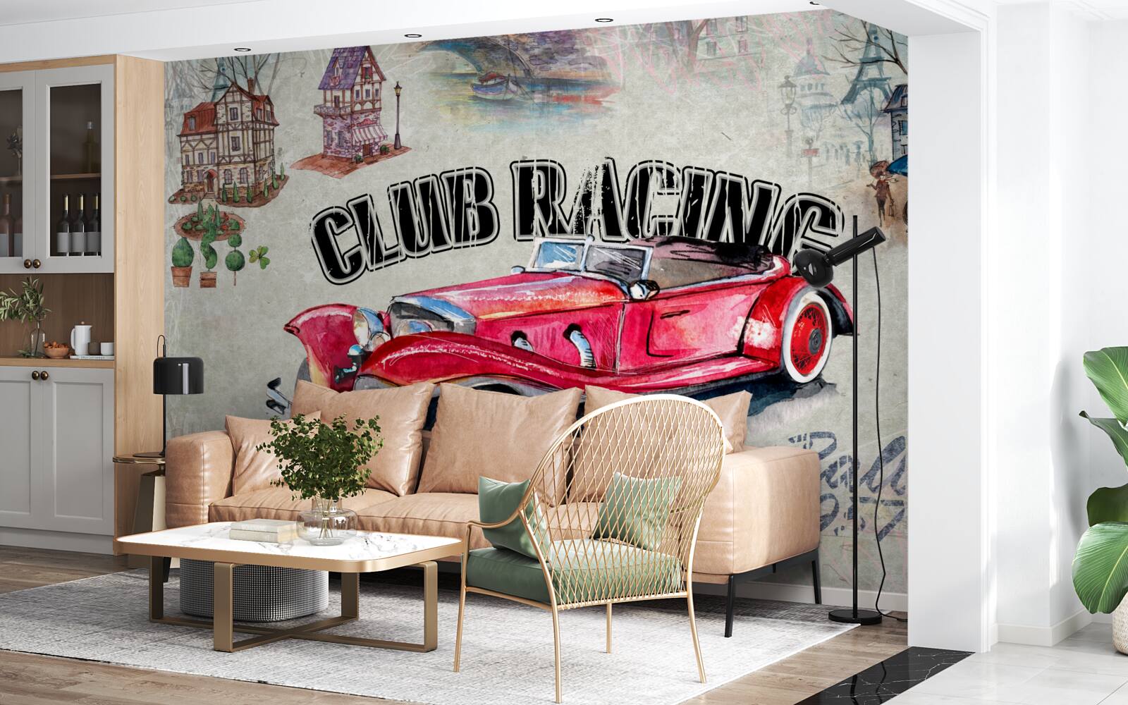 Papier peint voiture rouge de collection