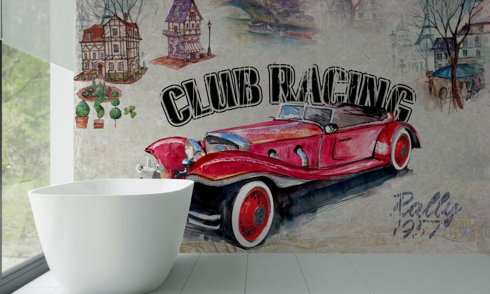 Papier peint voiture rouge de collection