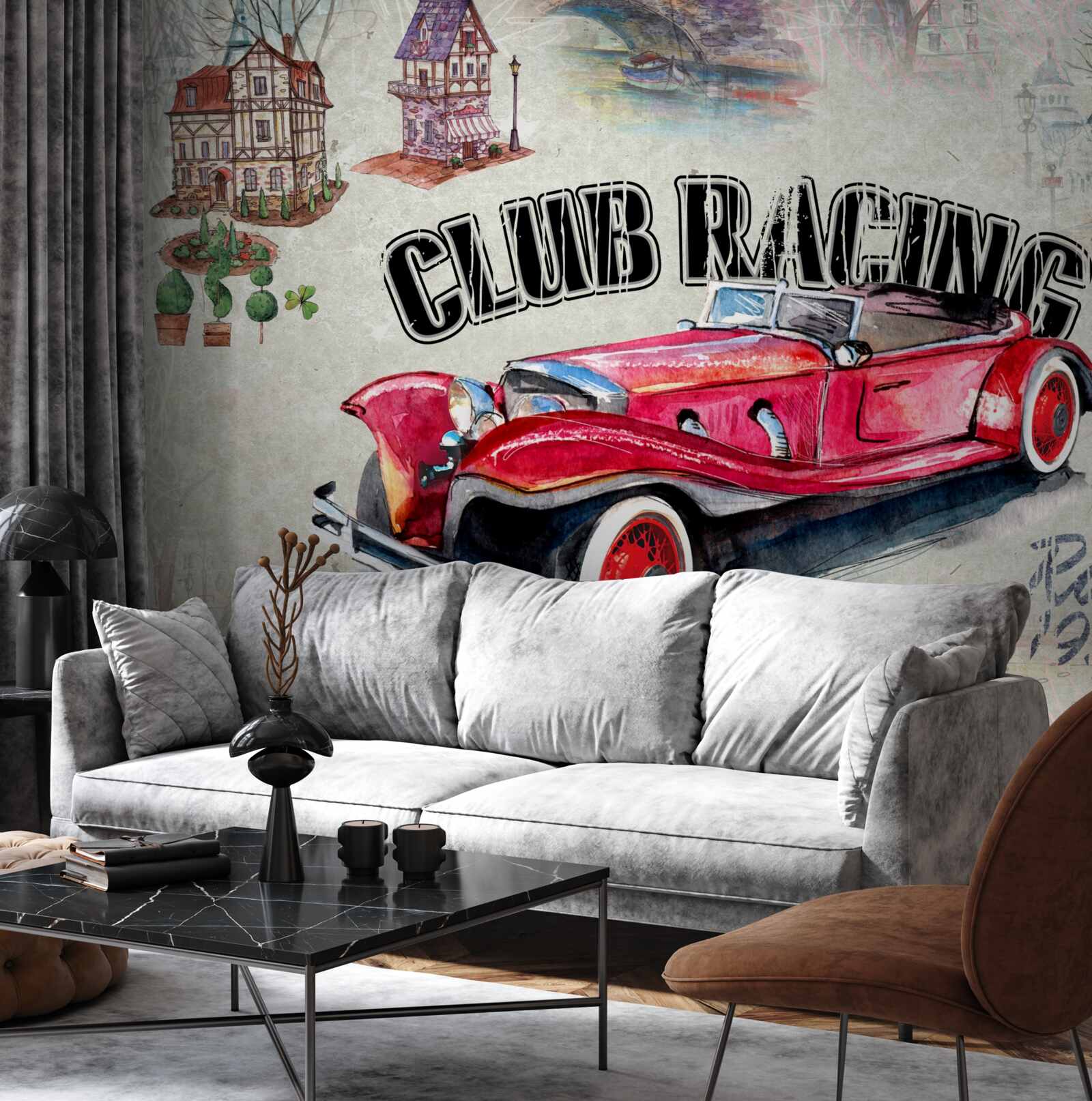Papier peint voiture rouge de collection