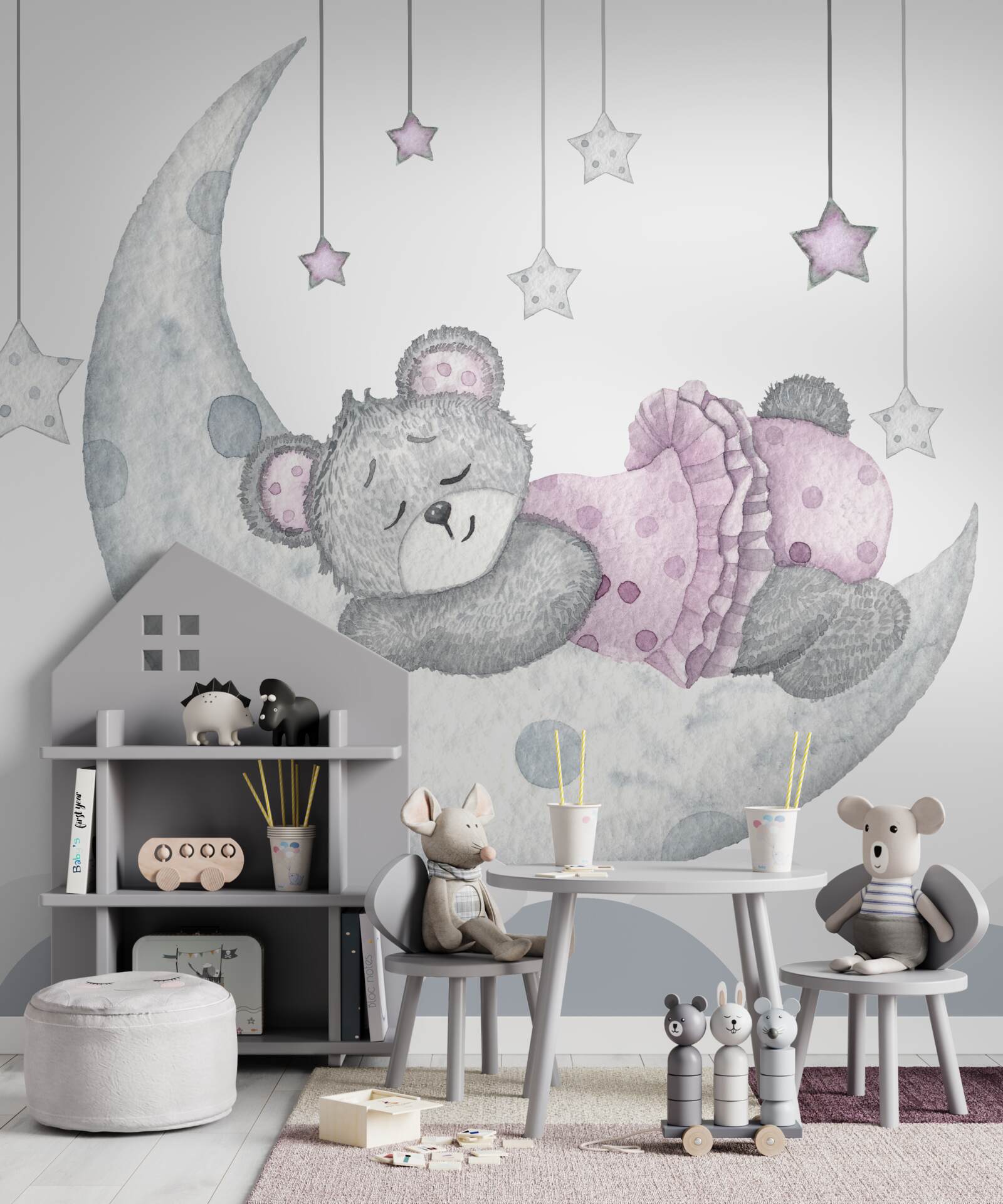Papier peint l'ours roupille sur la lune