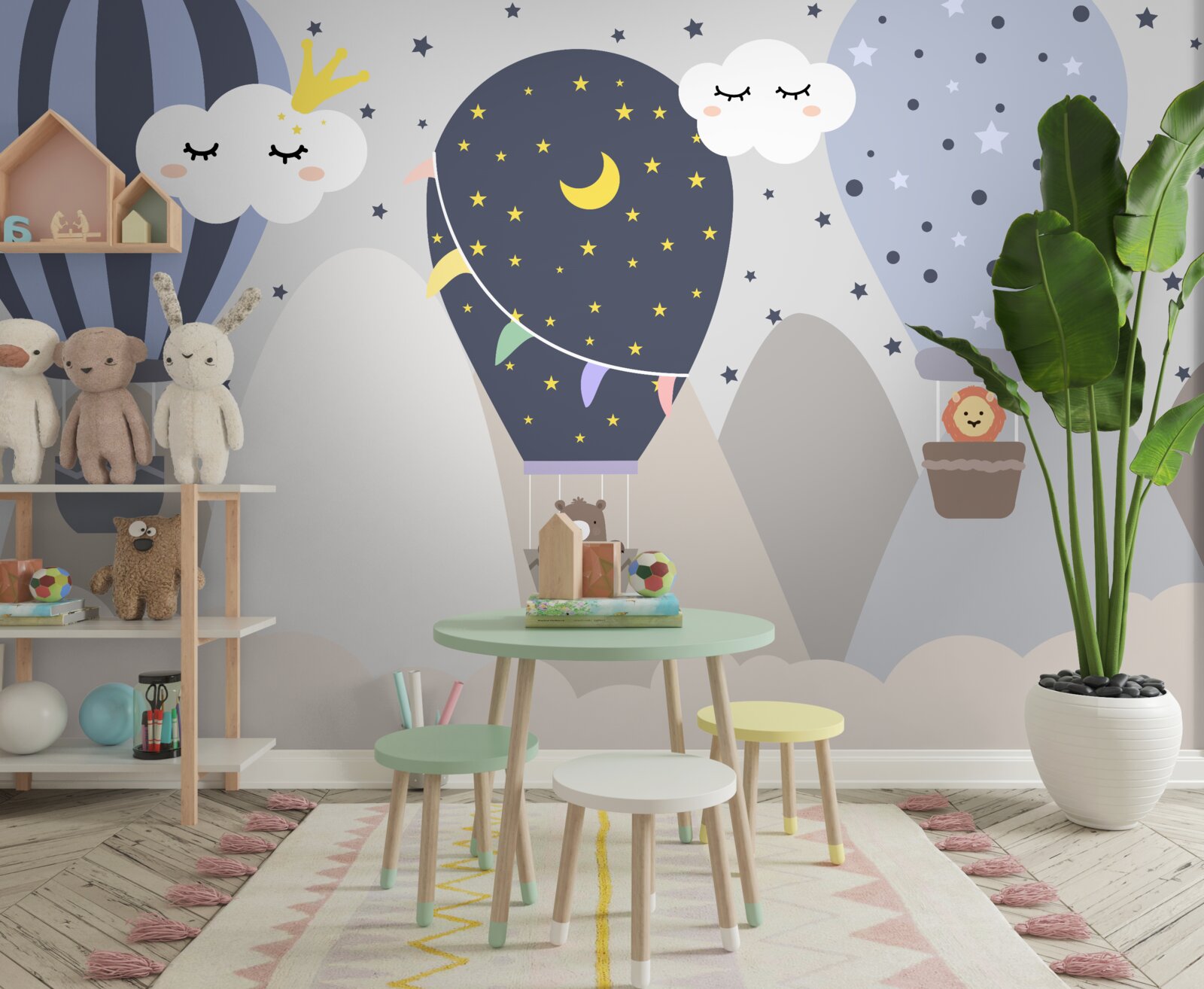 Papier peint les animaux voyagent en ballon