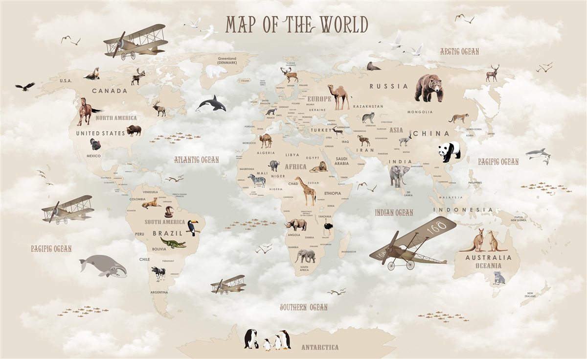 Papier peint carte du monde en nuances de brun