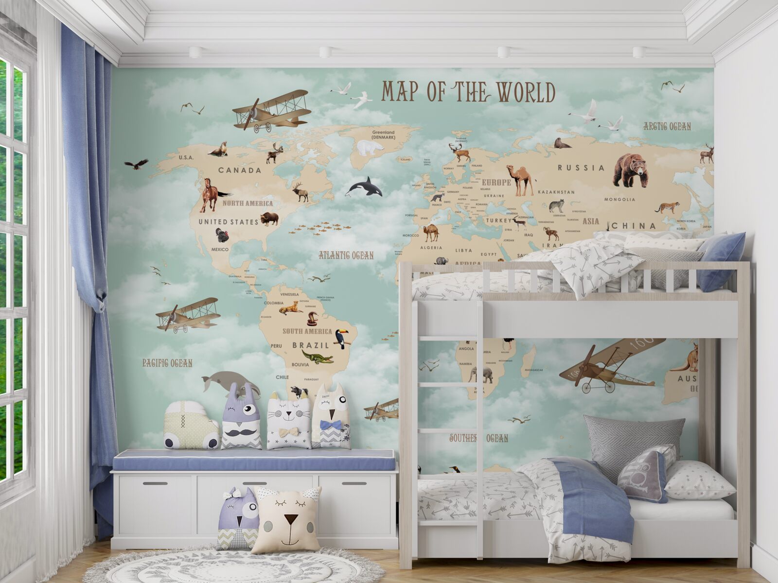 Papier peint carte du monde sur fond vert