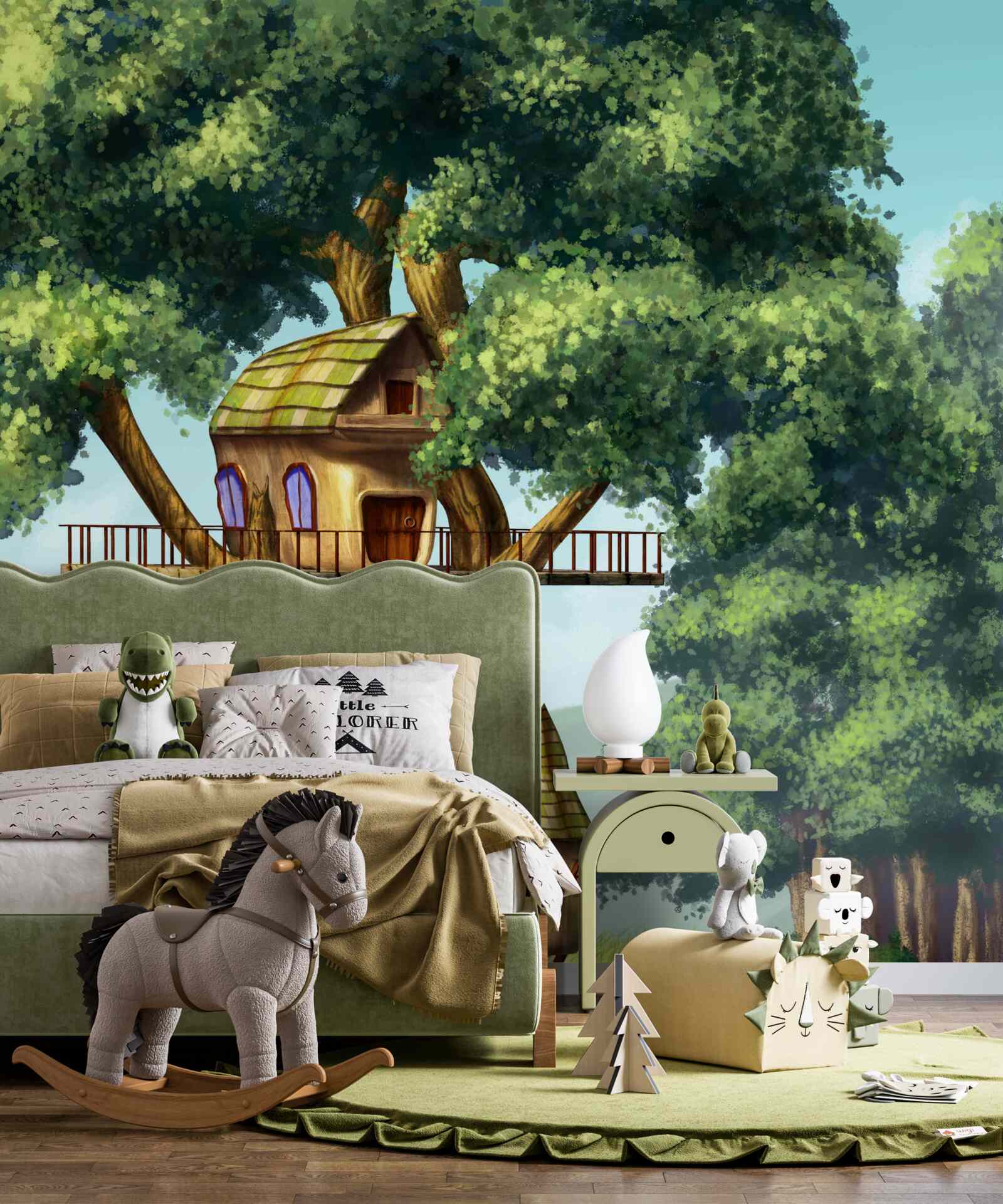 Papier peint maison en bois sur des branches
