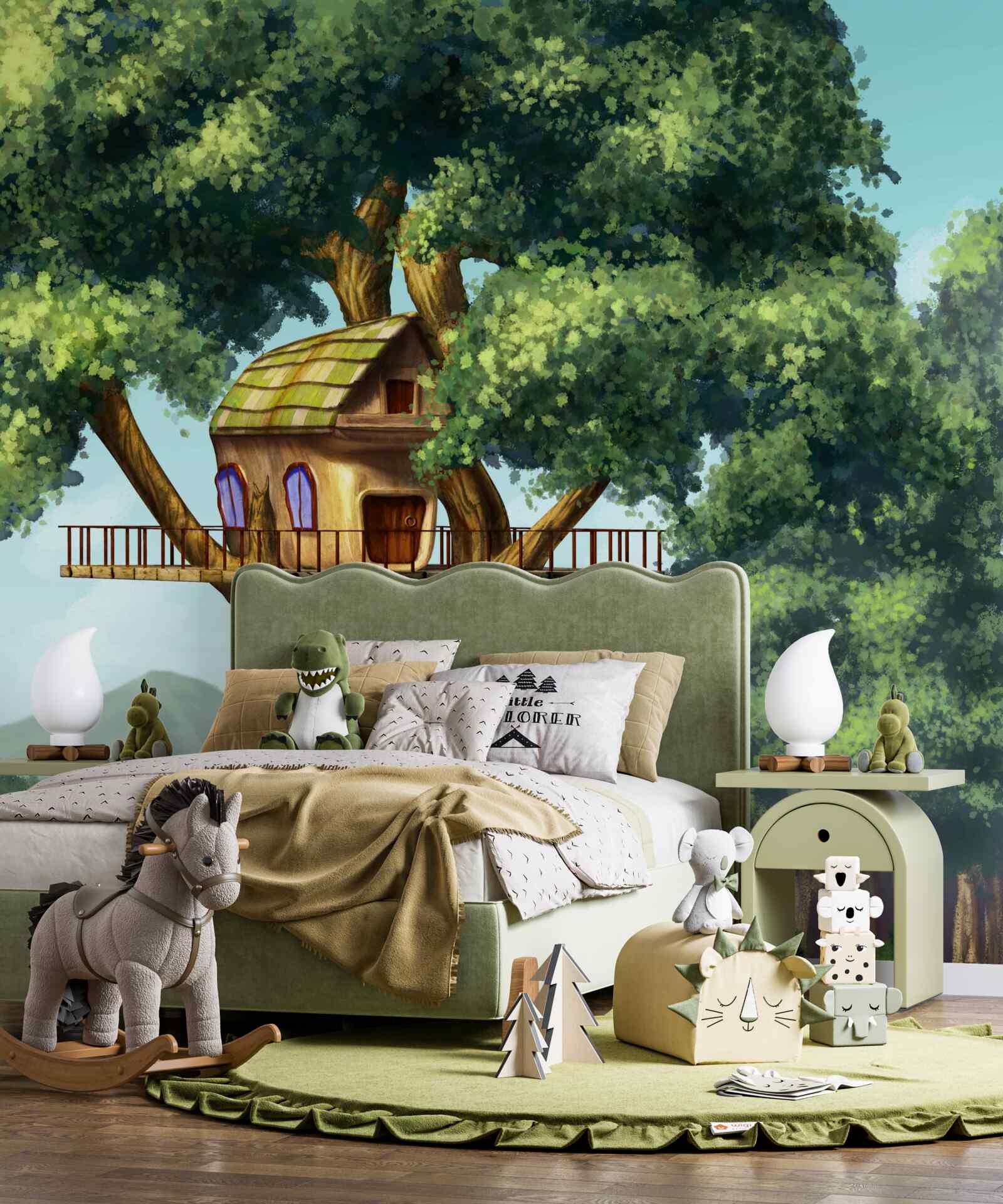 Papier peint maison en bois sur des branches