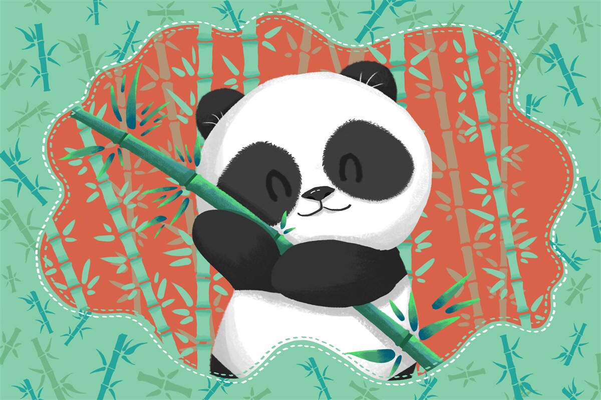 Papier peint un bambou dans les bras d'un panda