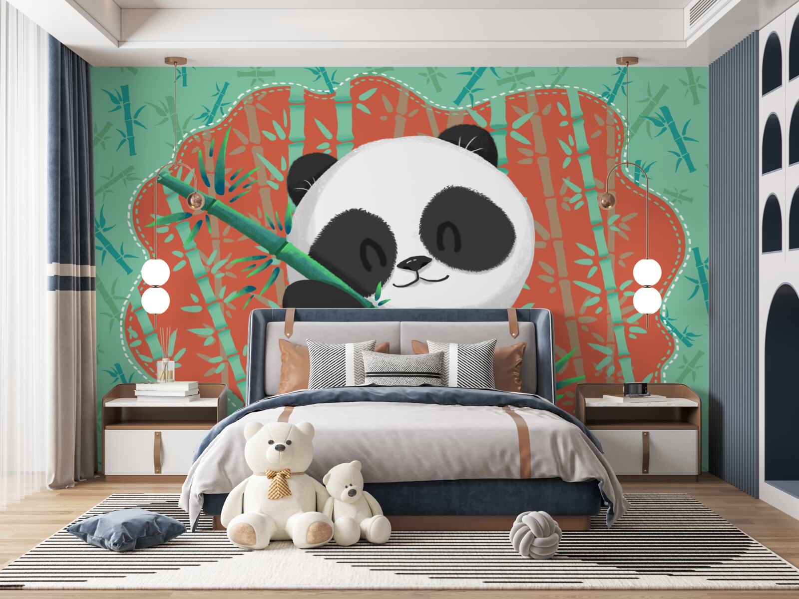 Papier peint un bambou dans les bras d'un panda