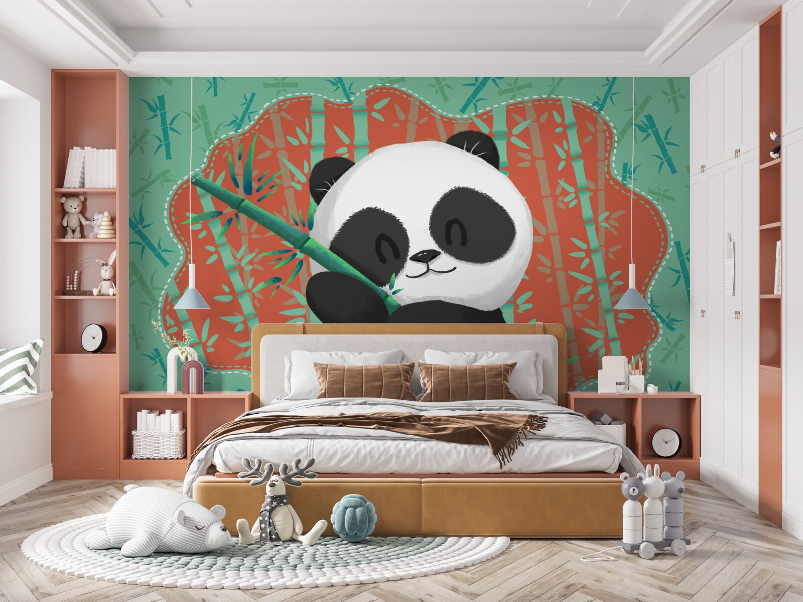 Papier peint un bambou dans les bras d'un panda