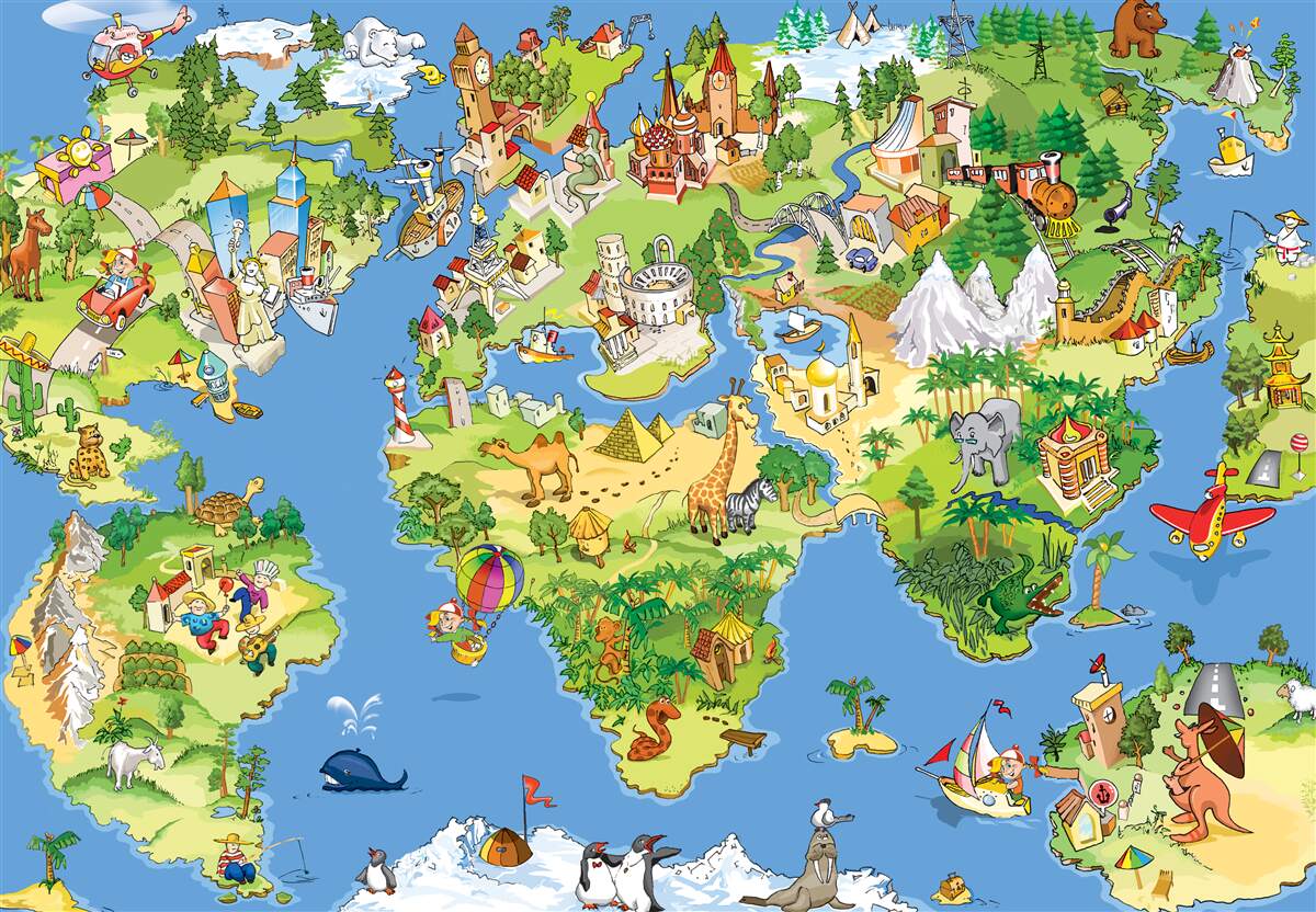 Papier peint carte du monde détaillée pour les enfants