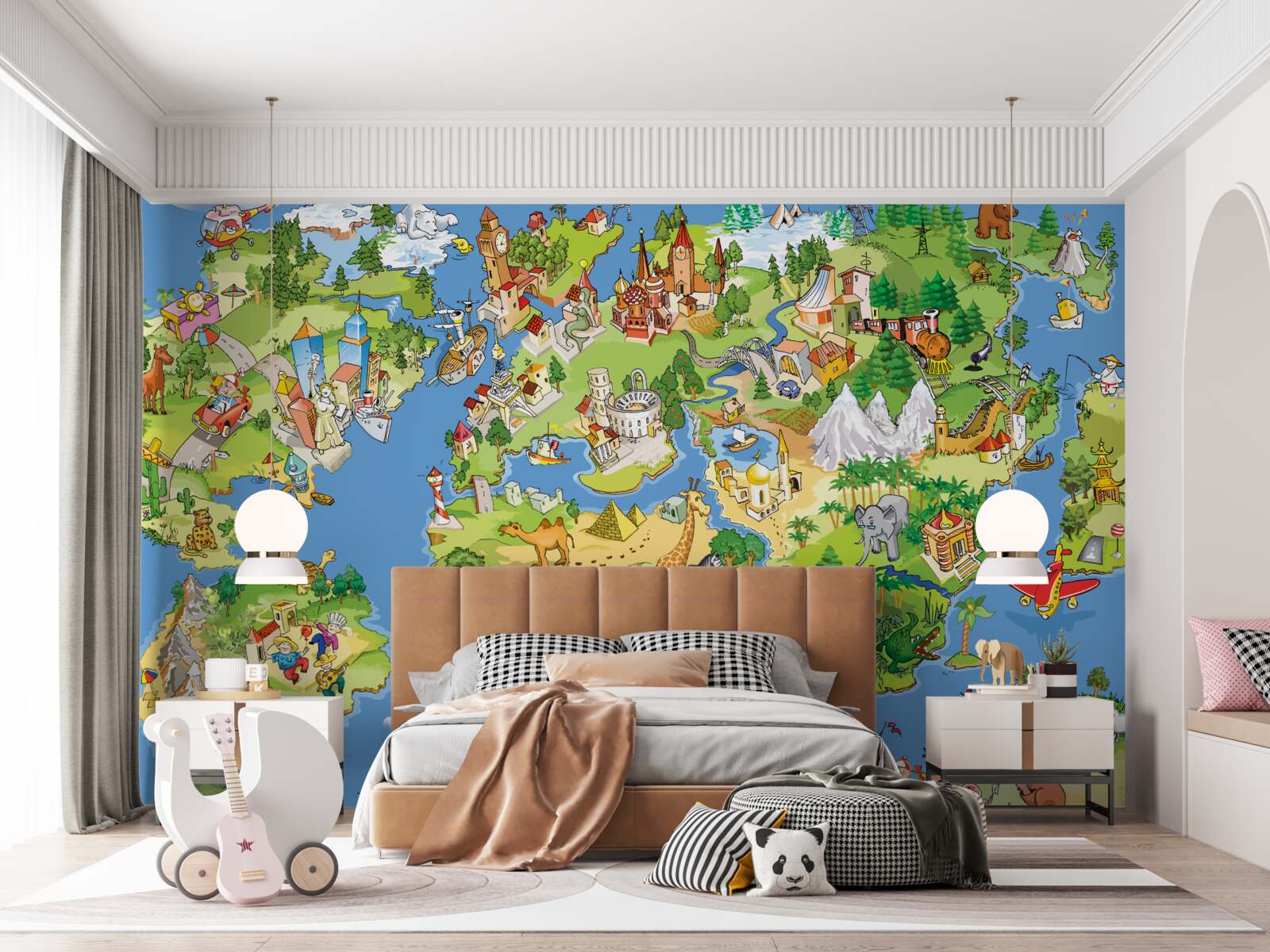 Papier peint carte du monde détaillée pour les enfants