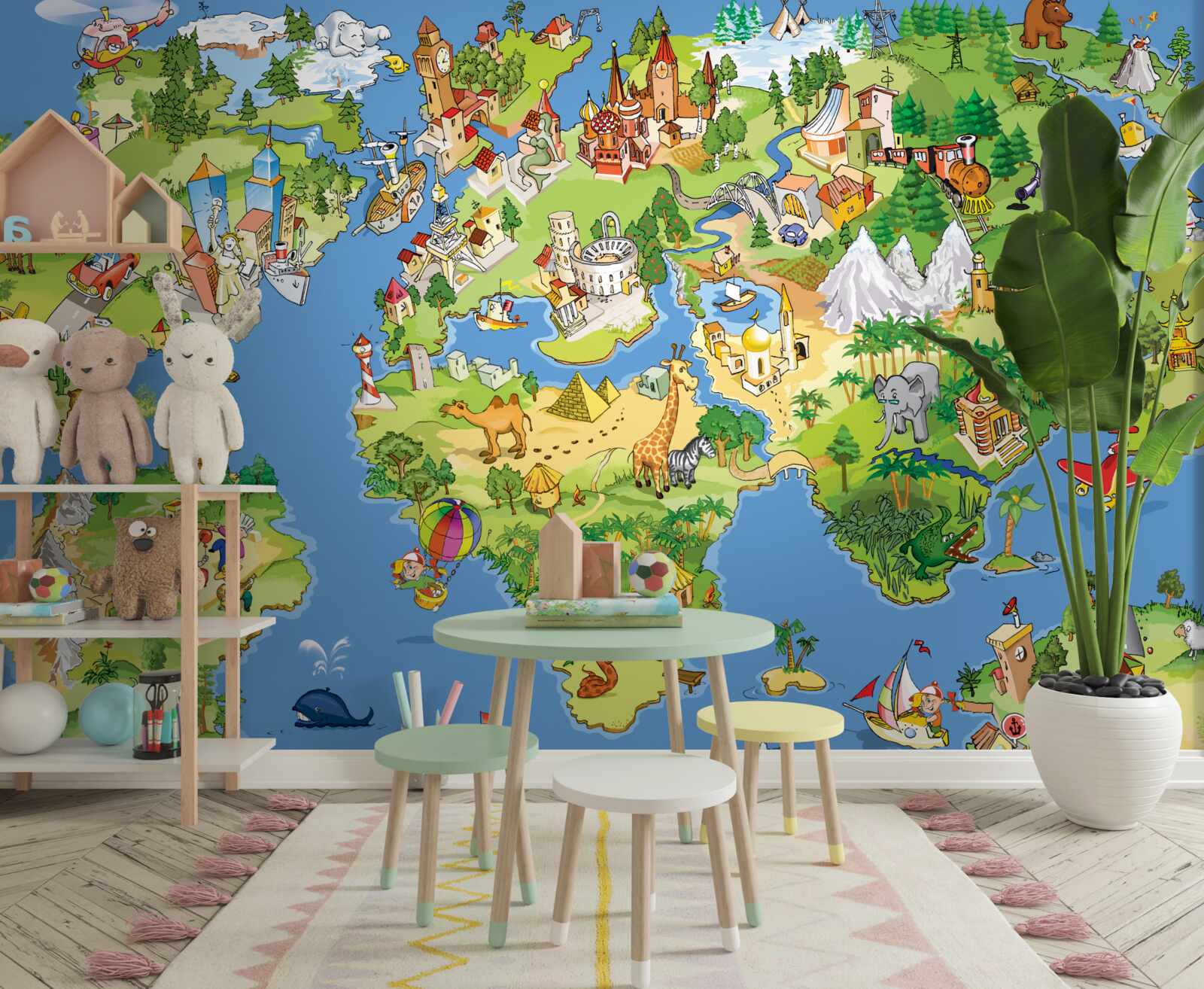 Papier peint carte du monde détaillée pour les enfants