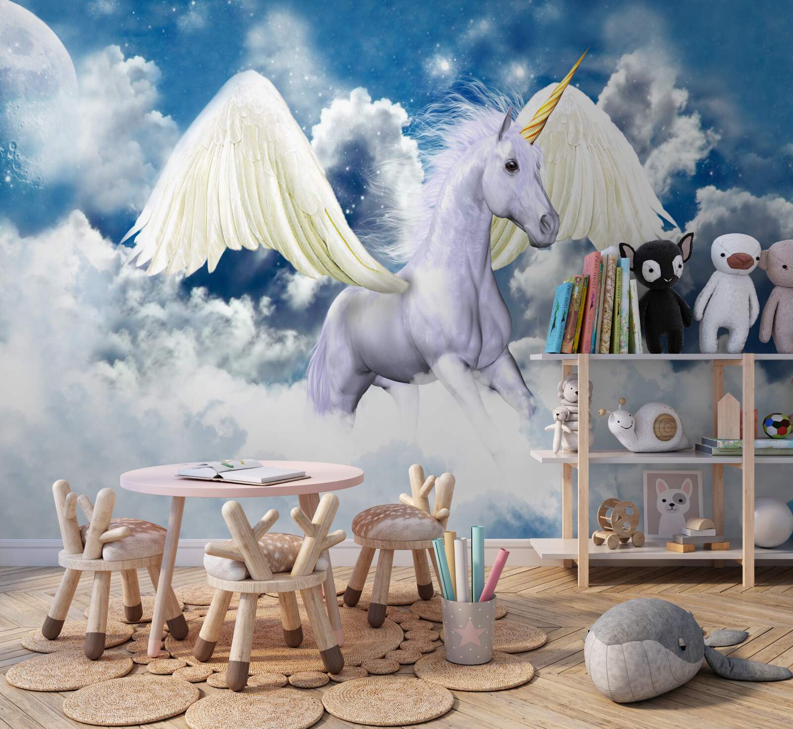 Papier peint Pégase volant parmi les nuages