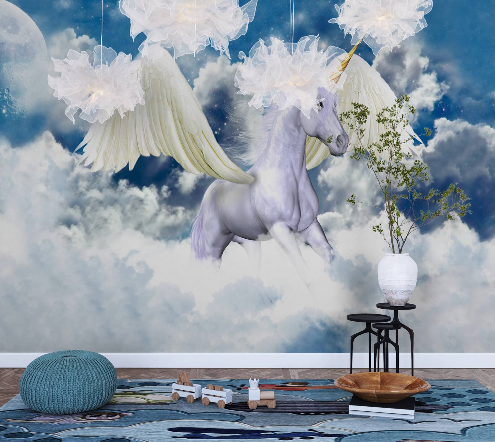 Papier peint Pégase volant parmi les nuages