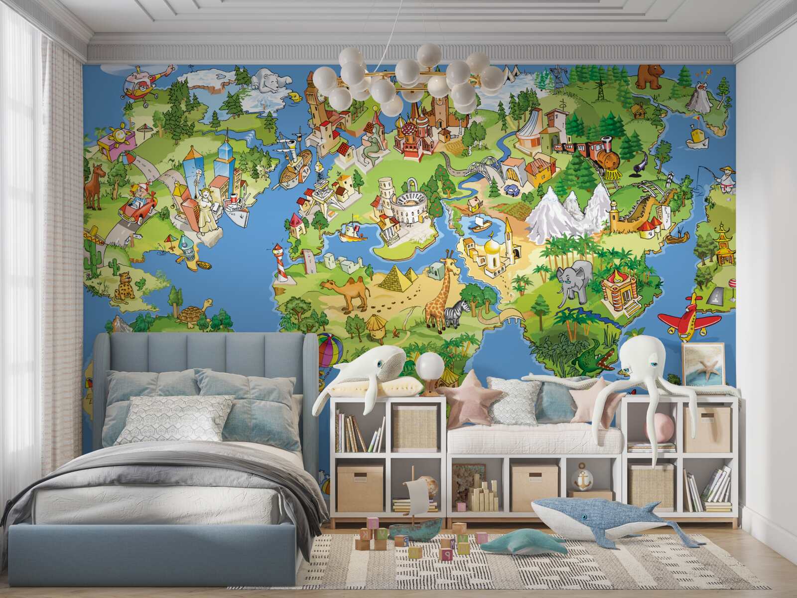 Papier peint une carte du monde avec des détails pour les enfants