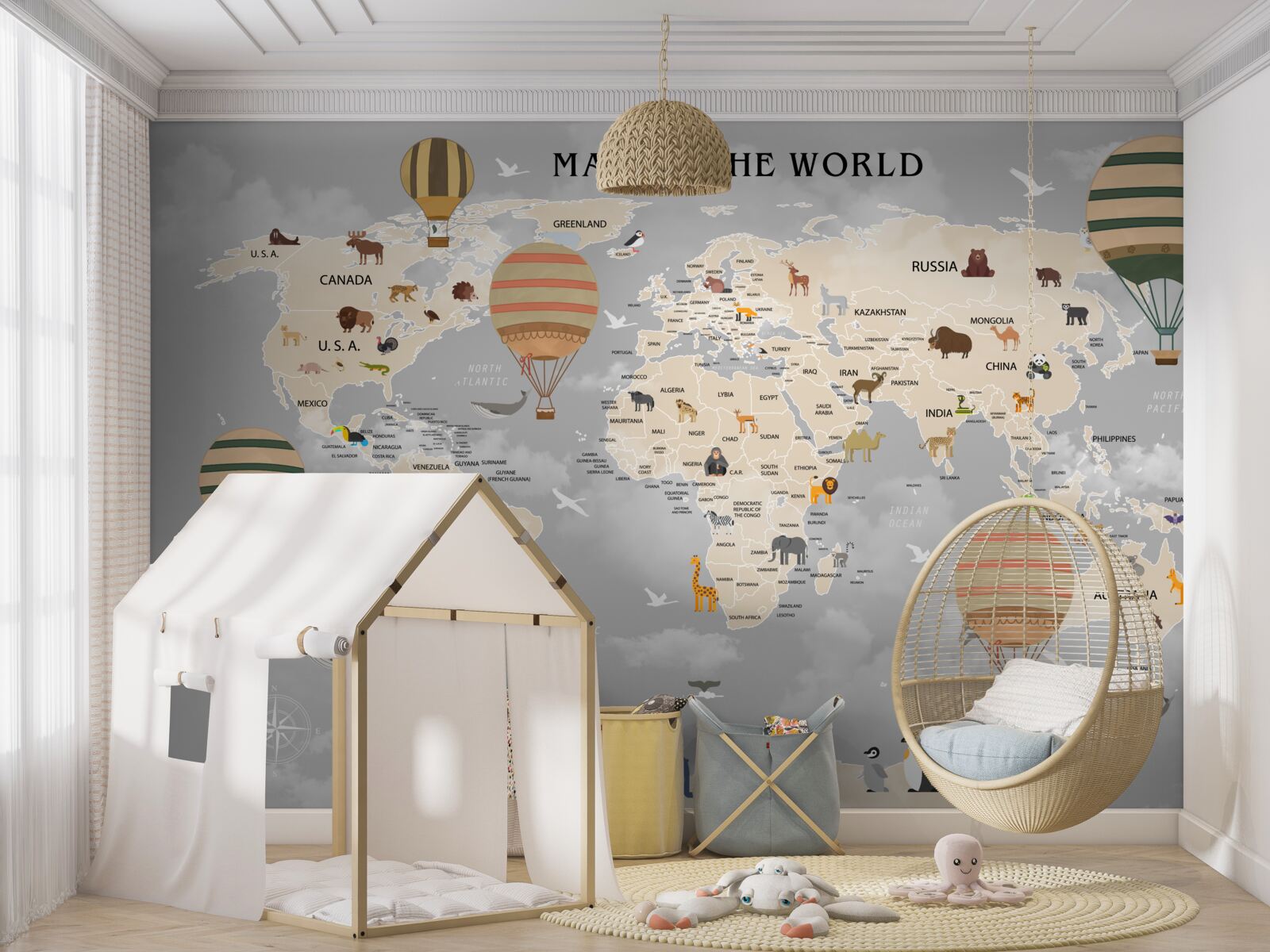 Papier peint boules en l'air sur le globe