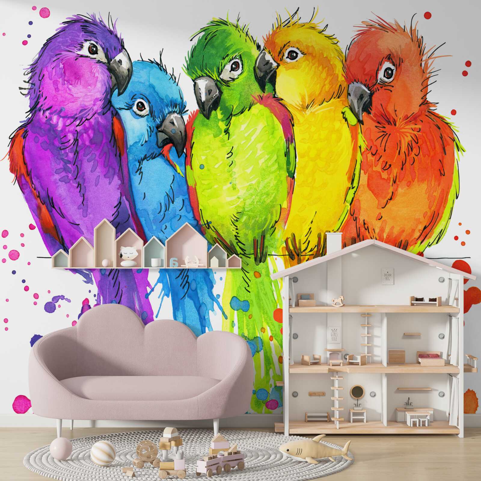 Papier peint divers perroquets