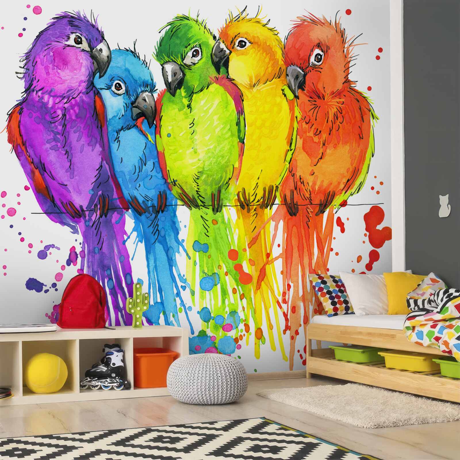 Papier peint divers perroquets