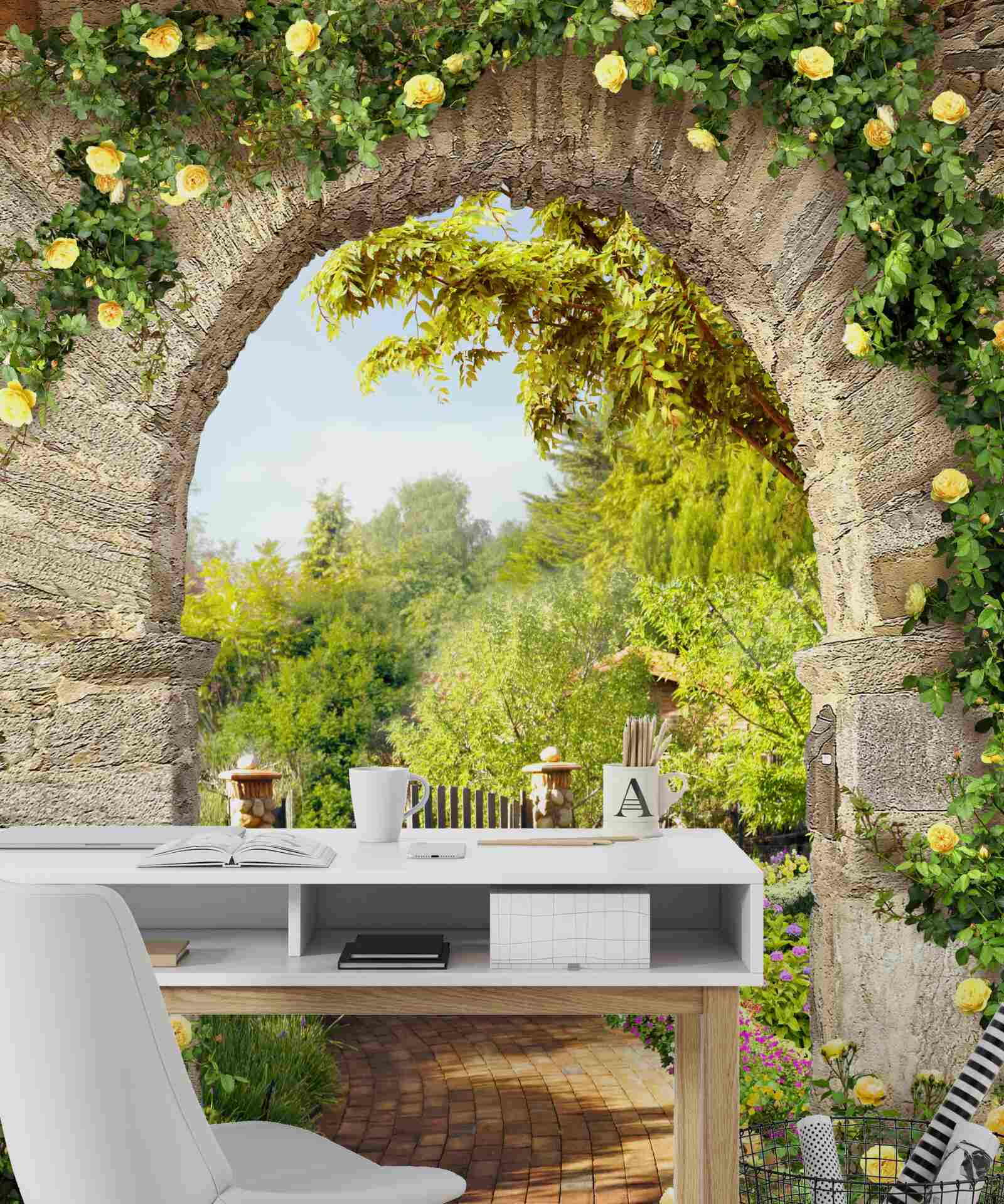 Papier peint jardin de roses