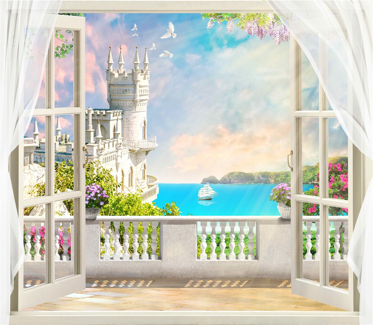 Papier peint paysage surplombant le nid d'hirondelle à yalta