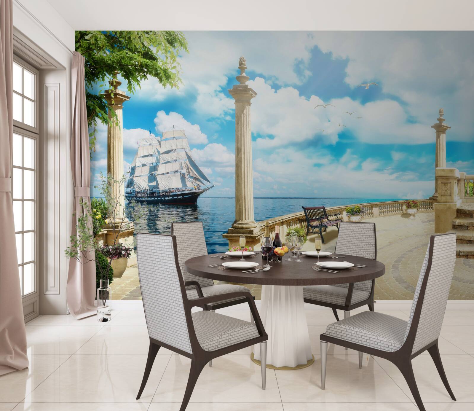 Papier peint un voilier s'approche du rivage