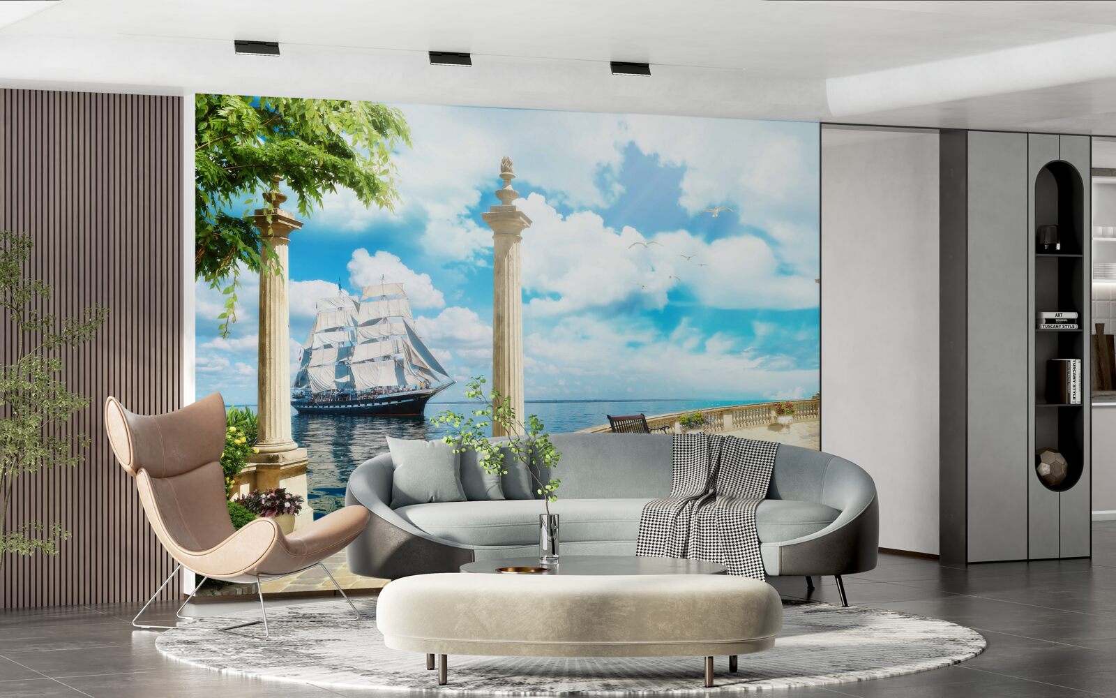 Papier peint un voilier s'approche du rivage