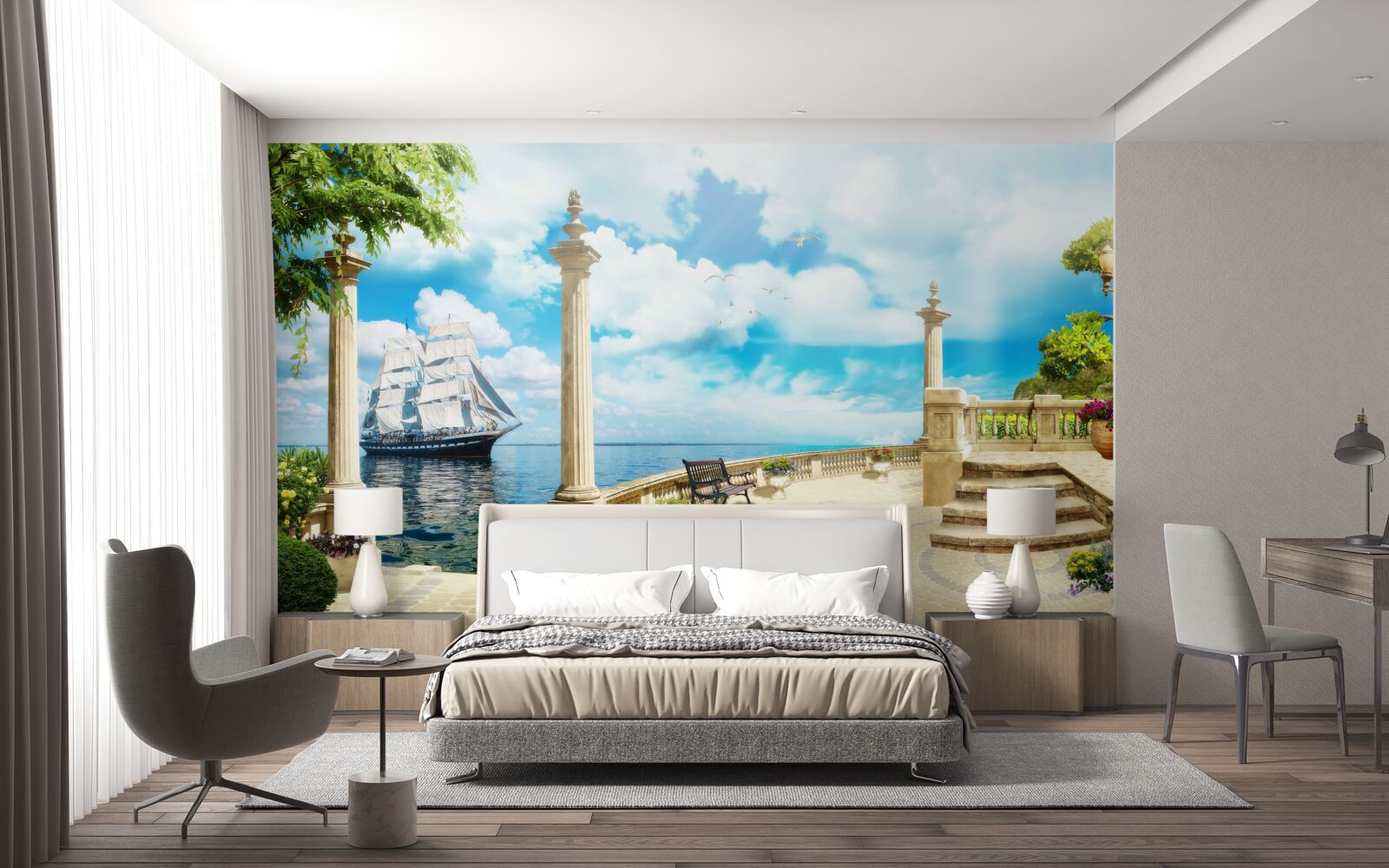 Papier peint un voilier s'approche du rivage