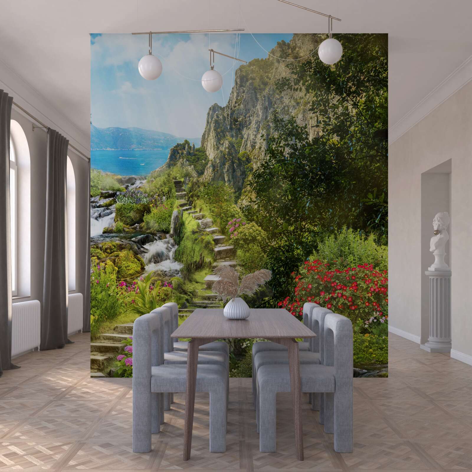 Papier peint jardin avec vue sur la mer