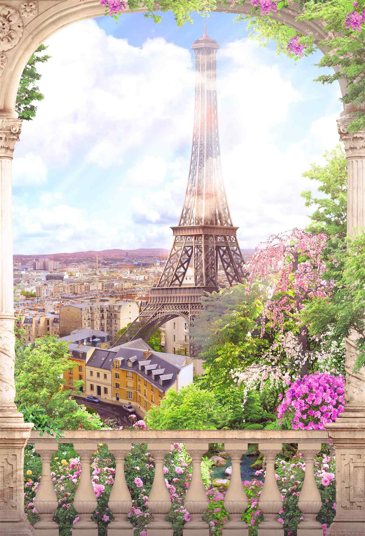Papier peint panorama de paris avec la tour eiffel