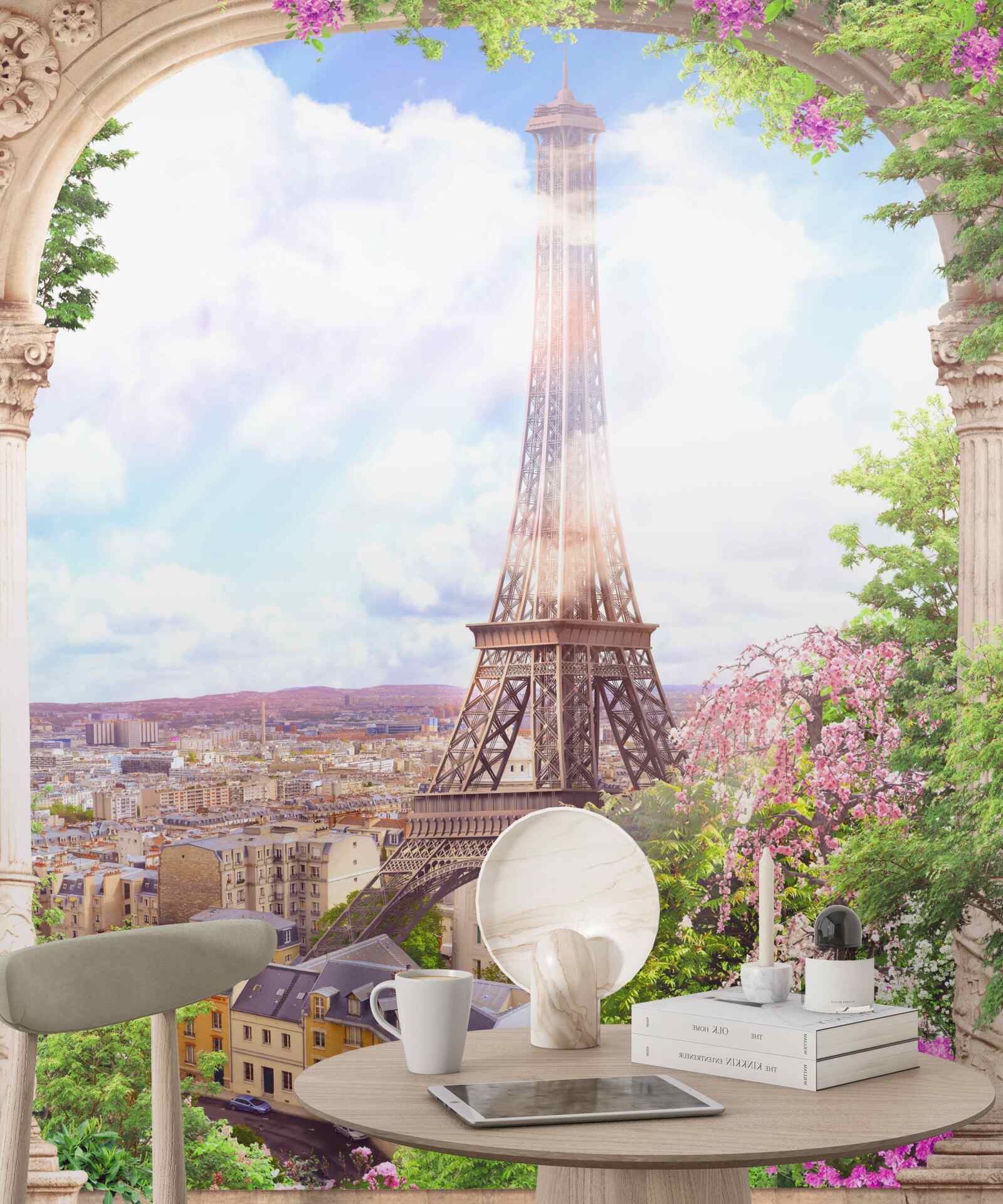 Papier peint panorama de paris avec la tour eiffel