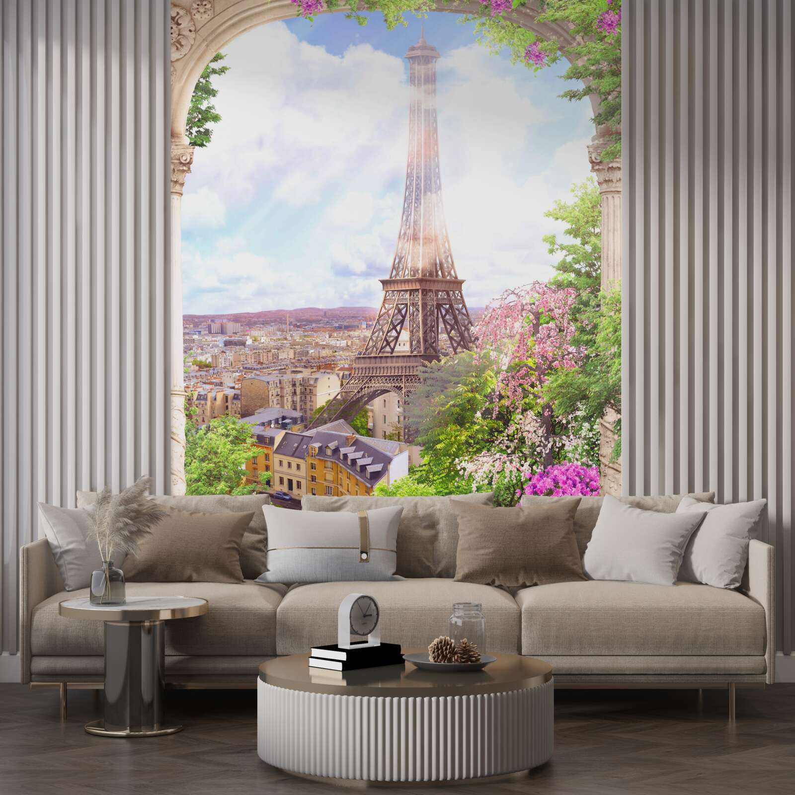 Papier peint panorama de paris avec la tour eiffel