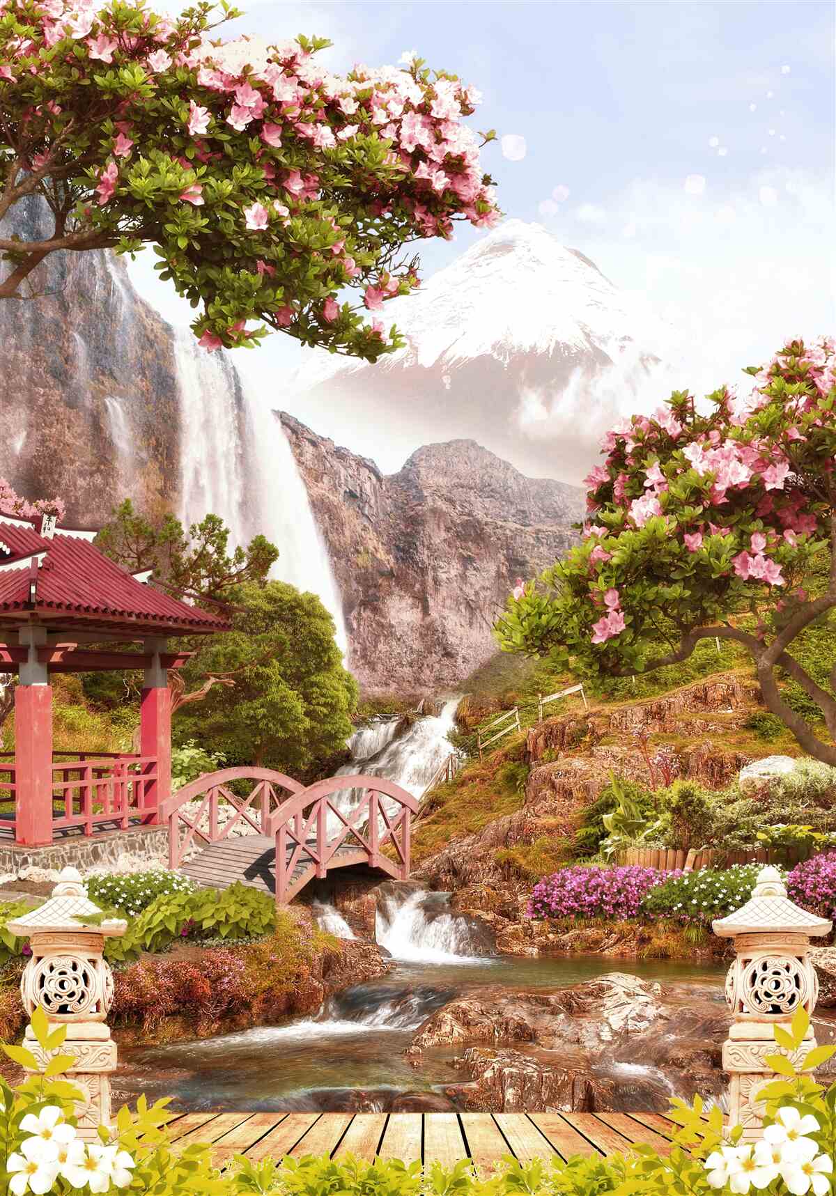 Papier peint un jardin fleuri à la beauté chinoise