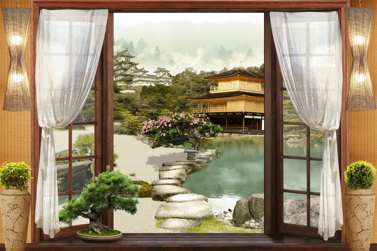 Papier peint vue d'une maison de style oriental