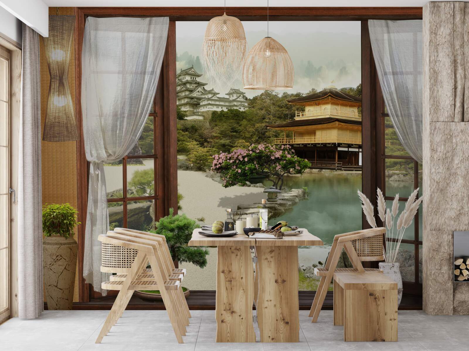 Papier peint vue d'une maison de style oriental