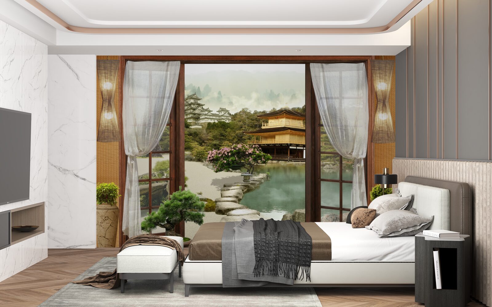 Papier peint vue d'une maison de style oriental
