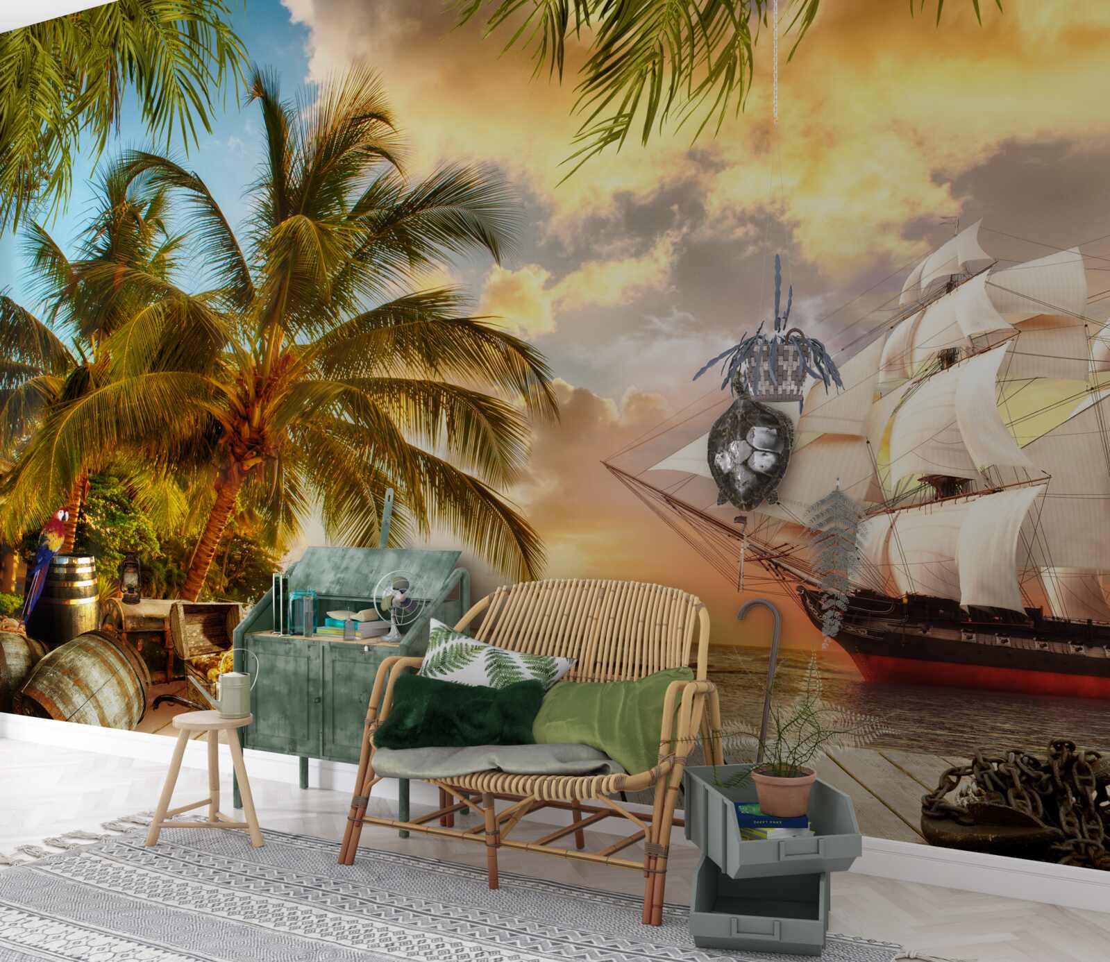 Papier peint bateau aux voiles blanches