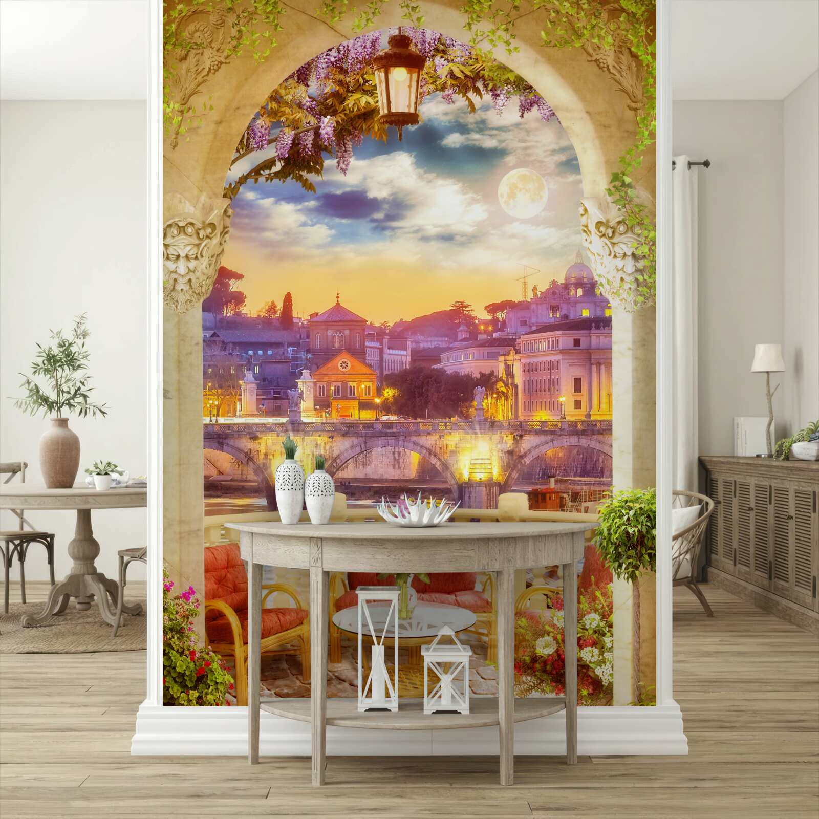 Papier peint loggia avec mobilier de salon